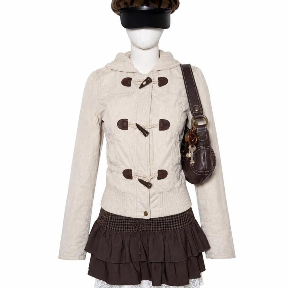 Vintage Y2K American Eagle corduroy toggle jacket in the prettiest cream